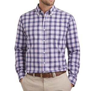 Peter Millar Plaid Button Down Shirt Mens Large Cotton Purple Navy White